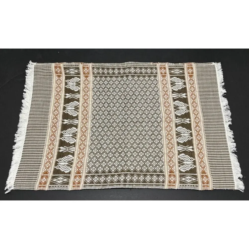 Woven Brown & Rust Pattern Placemats Set of 3 Handcrafted Table Linens 20x13